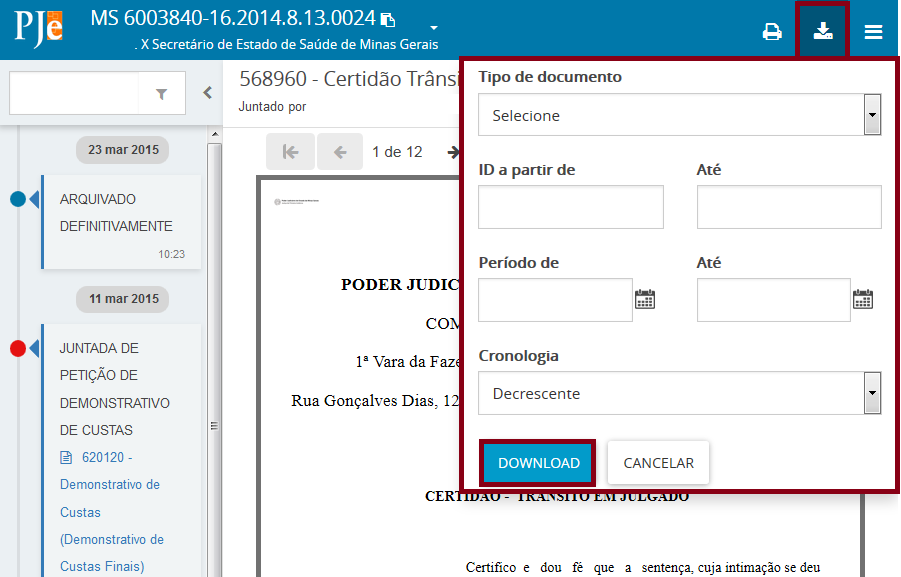 Como baixar documentos?